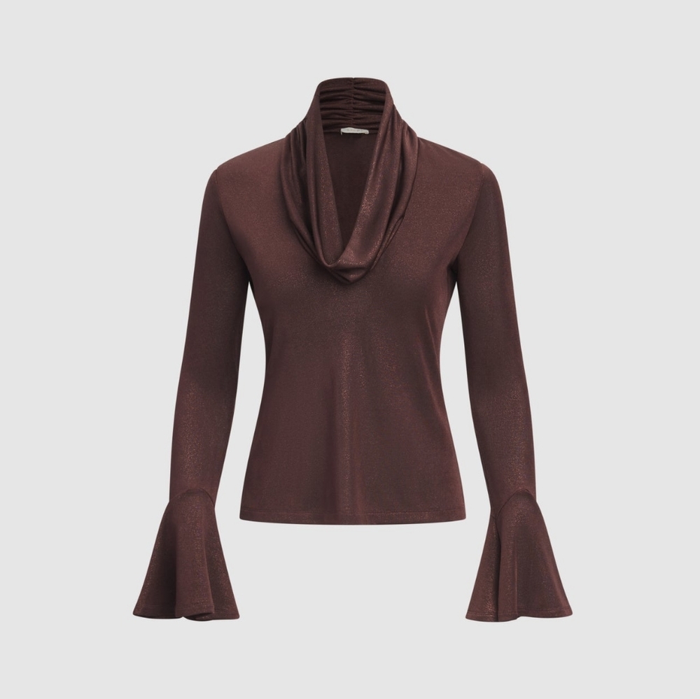 NWT! Laura Metallic Cowl Neck Top With Bell Sleeves, Small